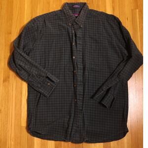 Vintage Hathaway 100% cotton Green & Black checkered button down flannel mens L